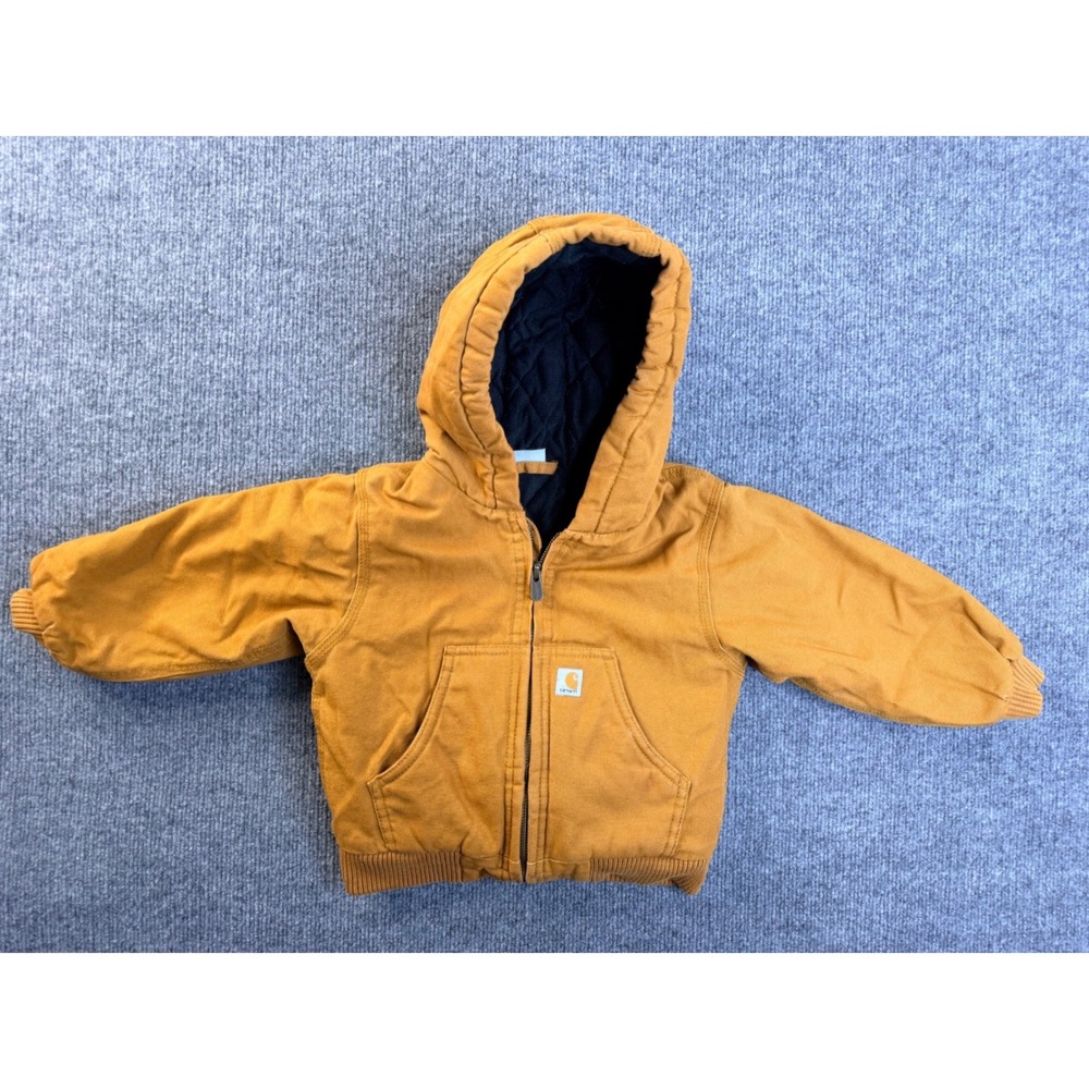 Carhartt 2T Brown Duck Cotton Canvas Hooded Active Jacket Insulated Workwear